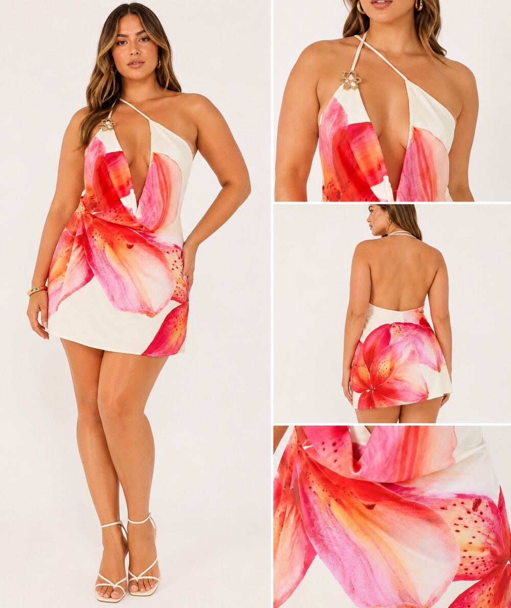 Peppermayo Floral Halter Mini Dress XL NWT Plunge Neck Open Back Party dress